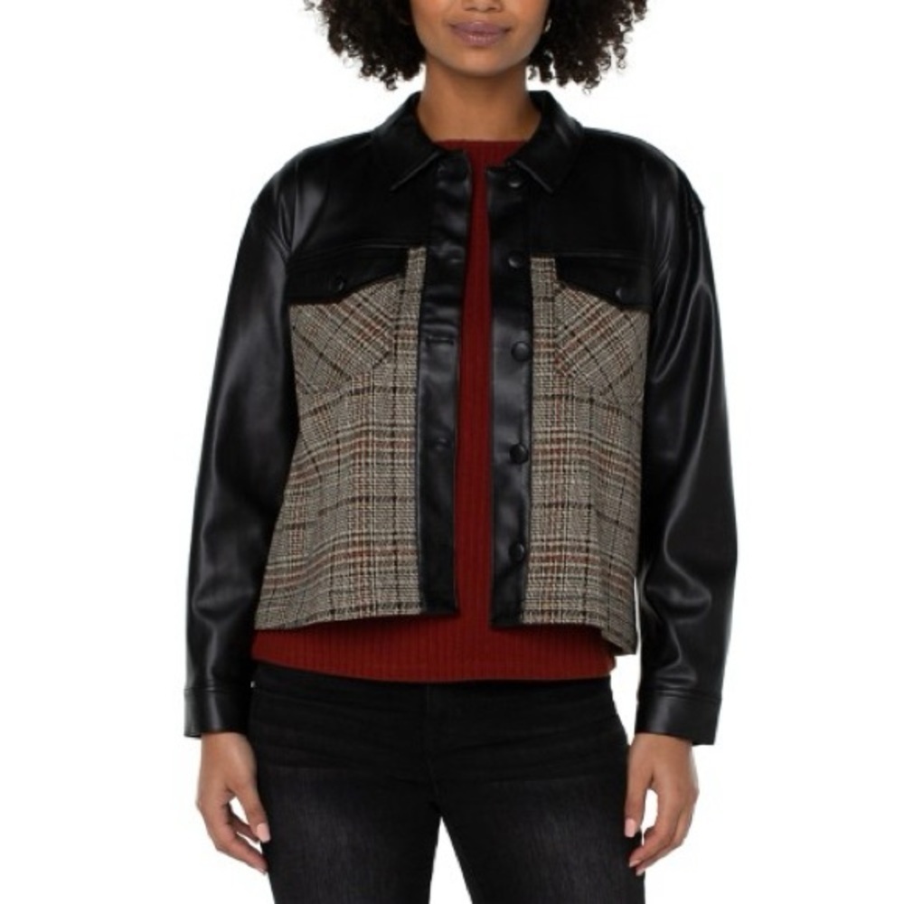Liverpool Los Angeles Women's Faux-Leather Mixed-Media‎ Shacket